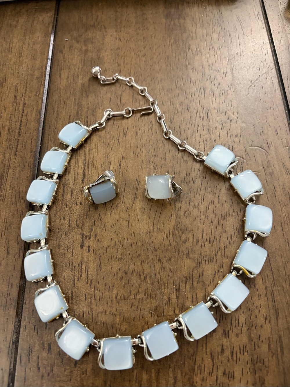 Vintage 1950s Coro Elegant blue moonstone Necklace and Clip Earrings Set